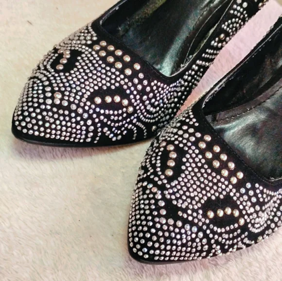Shiekh Elegant Black Heels Covered In Rhinestone - Picture 6 of 17